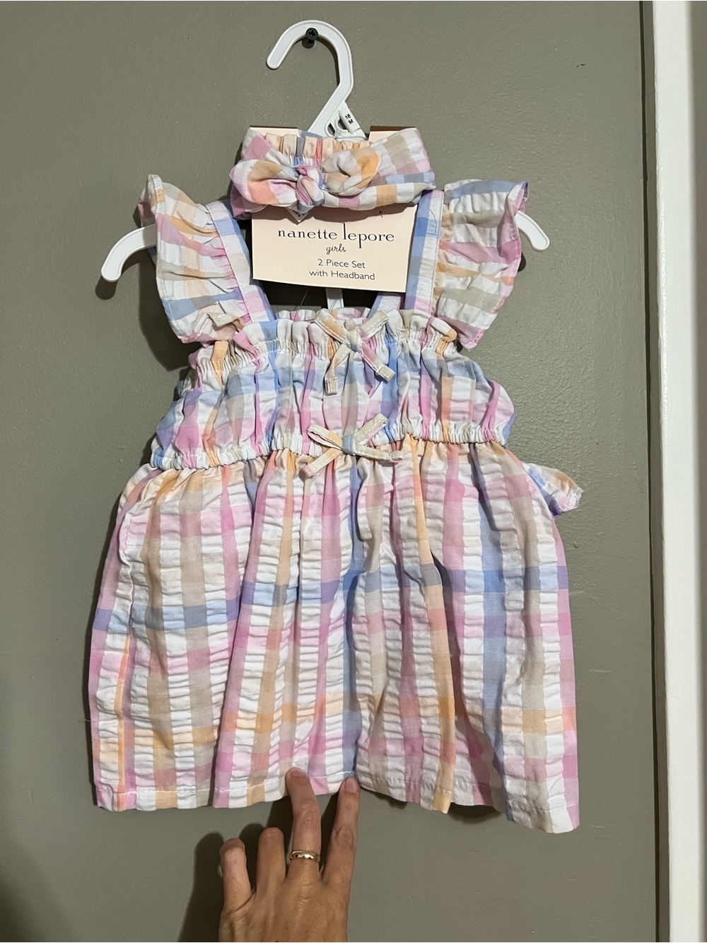 Nannette Pastel Plaid Dress with Bow Headband - Pink, Blue, Yellow